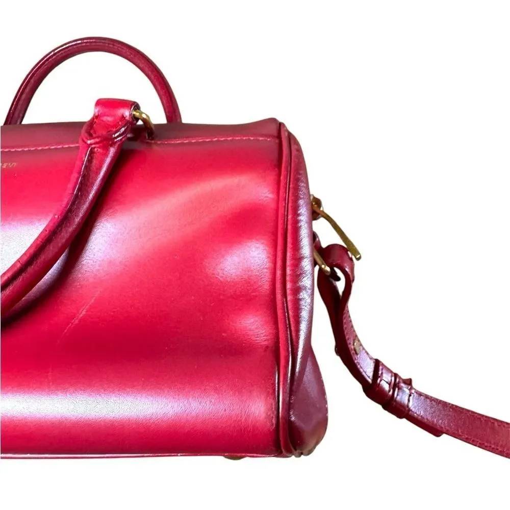 SAINT LAURENT Red Leather 2way YSL Classic Baby Duffle Bag